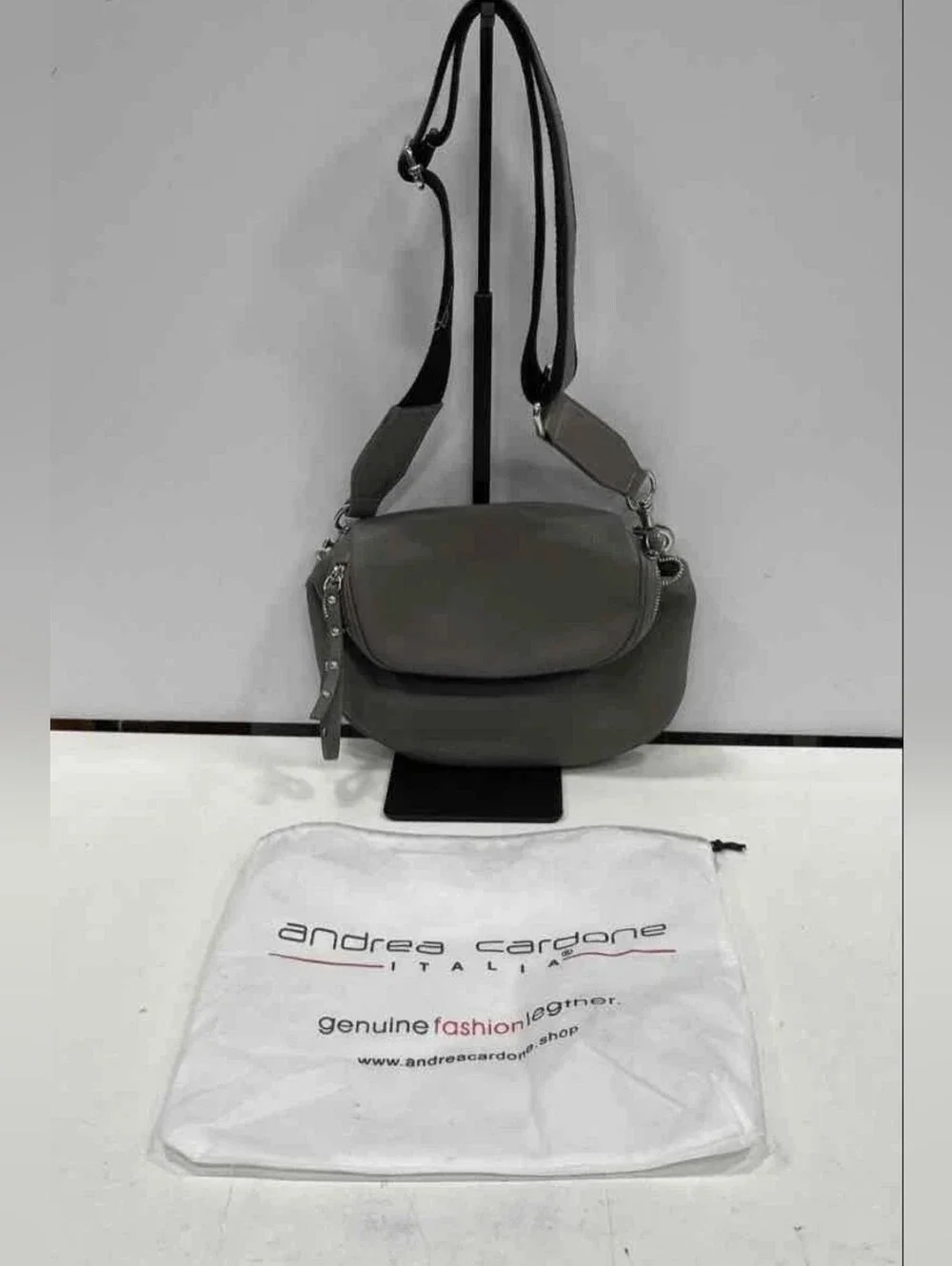 Andrea Cardone Gray Crossbody Bag & Dust Bag